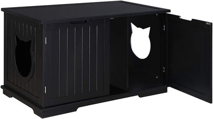 X-Large Designer Cat Washroom Storage Bench Cat Litter Box Enclosure Furniture Box House with Table, Big Enough for Automatic Litter Box or Two Litter Boxes.